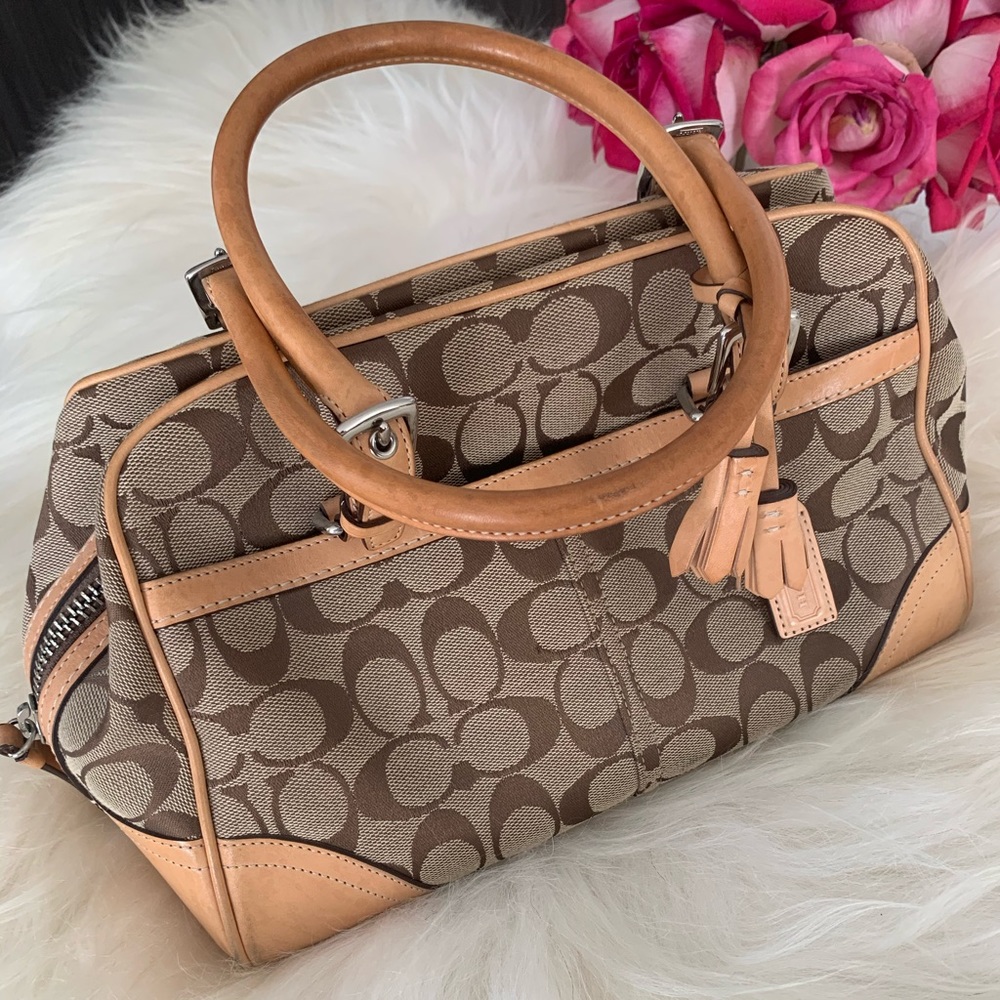 Classic Coach Top Handle Bag. Leather and Canvas.